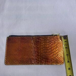 Holographic Snake Embossed Zip Pouch Wallet Metallic Orange Clutch 8”
